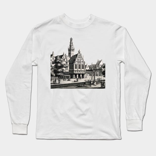 River city and boats in the 19th century Long Sleeve T-Shirt by Marccelus